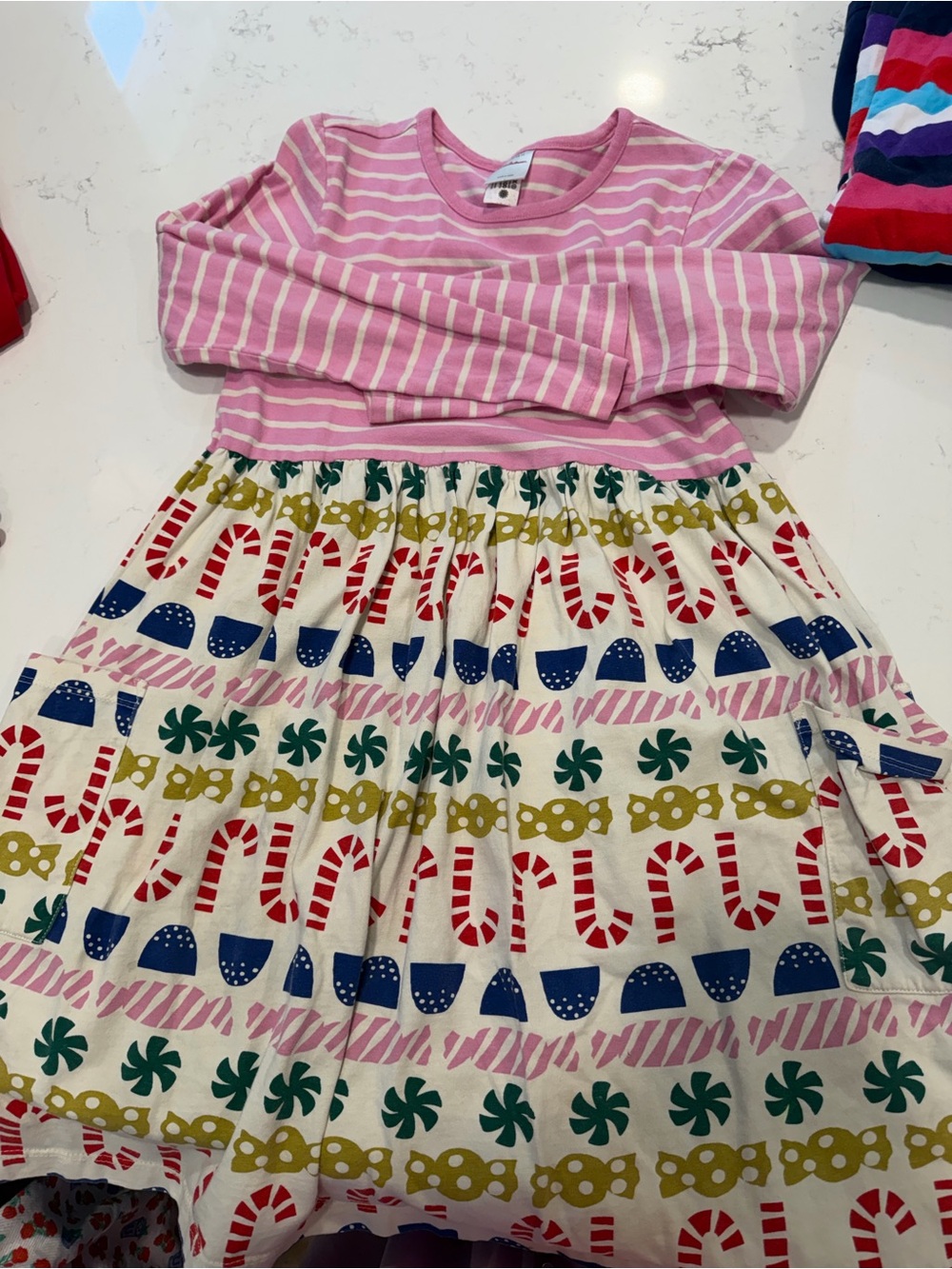 Hanna Andersson Pink and White Striped Girls Dress with Printed Skirt
